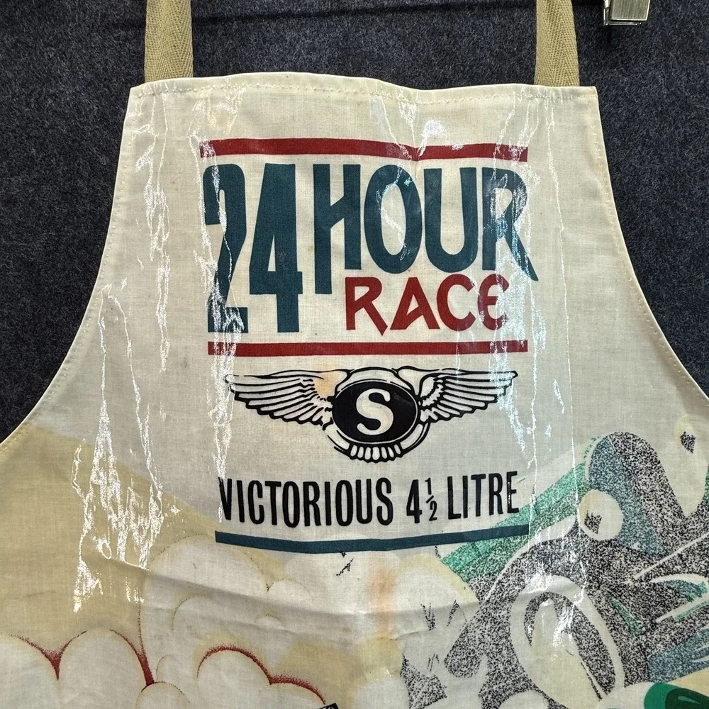 Vintage 1970s SARI‎ Fabrics Apron Le Mans 1929 Bentley Race PVC Oilcloth England